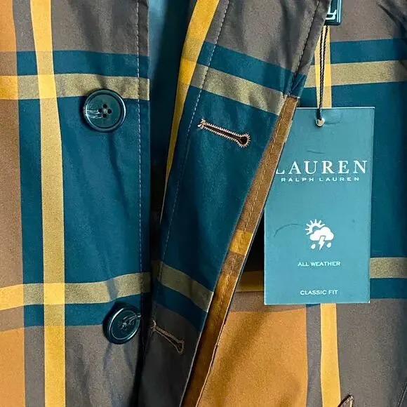 Lauren Ralph Lauren Men's 36 Regular Raincoat Stanza Brown Check NEW - Picture 13 of 15